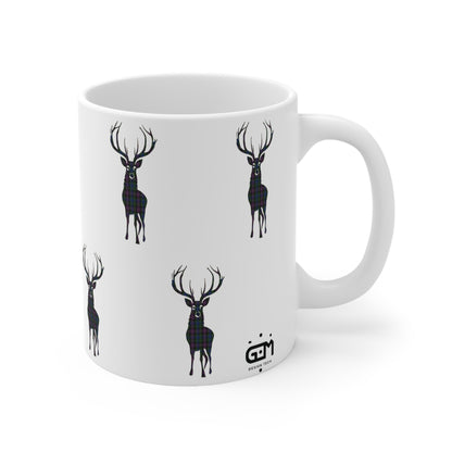 Tartan Stag Mug - Rankin Tartan, Coffee Cup, Tea Cup, Scotland, White