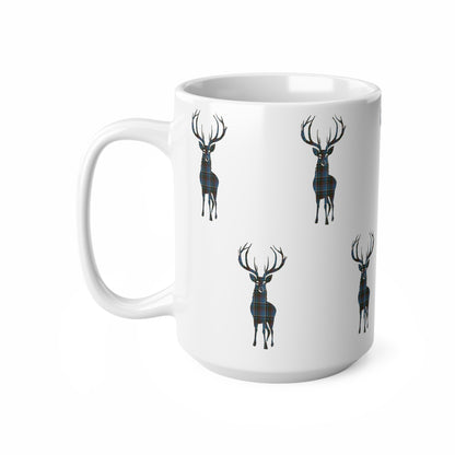 Tartan Stag Mug - Anderson Old Tartan, Coffee Cup, Tea Cup, Scotland, White