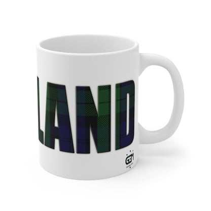 Scotland Lettering Tartan Mug 11oz, Black Watch Tartan