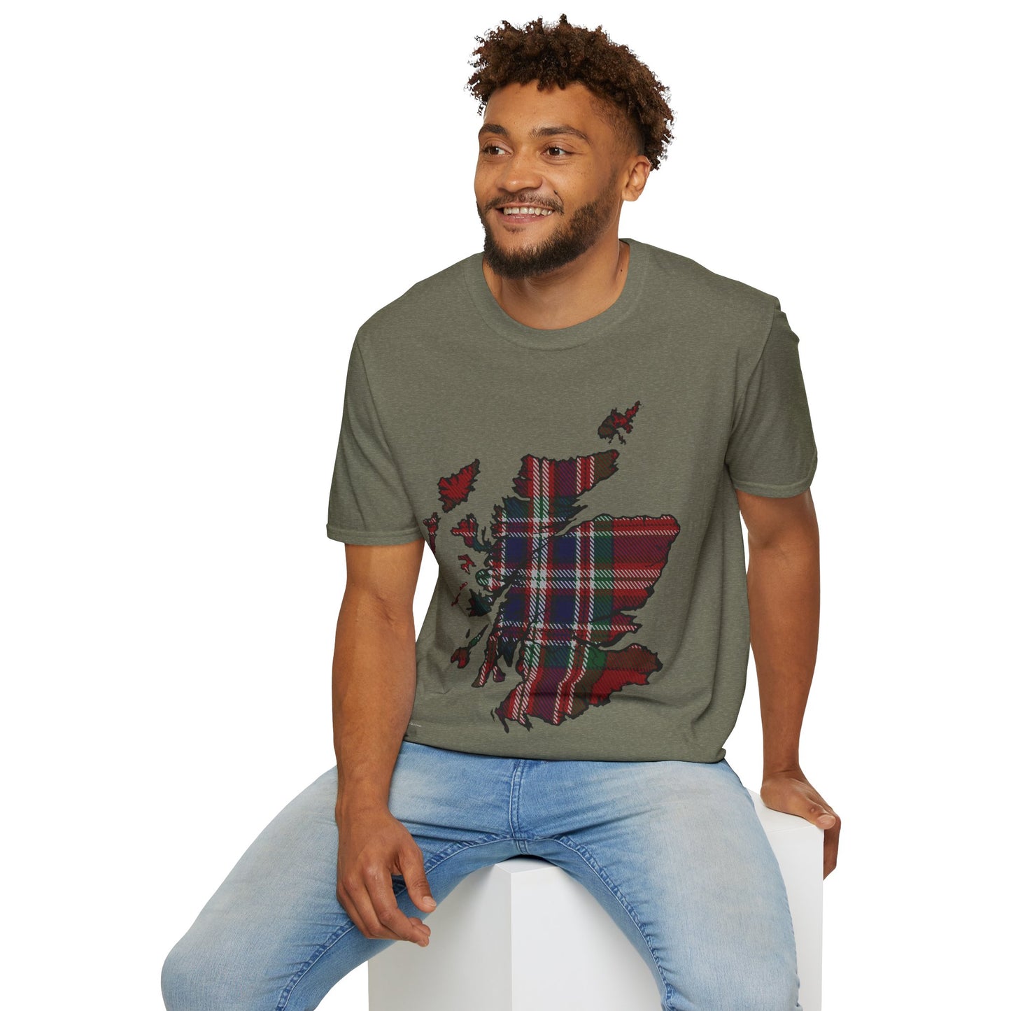 Scotland Tartan Map Softstyle Unisex T-Shirt, MacFarlane Tartan, Various Colours