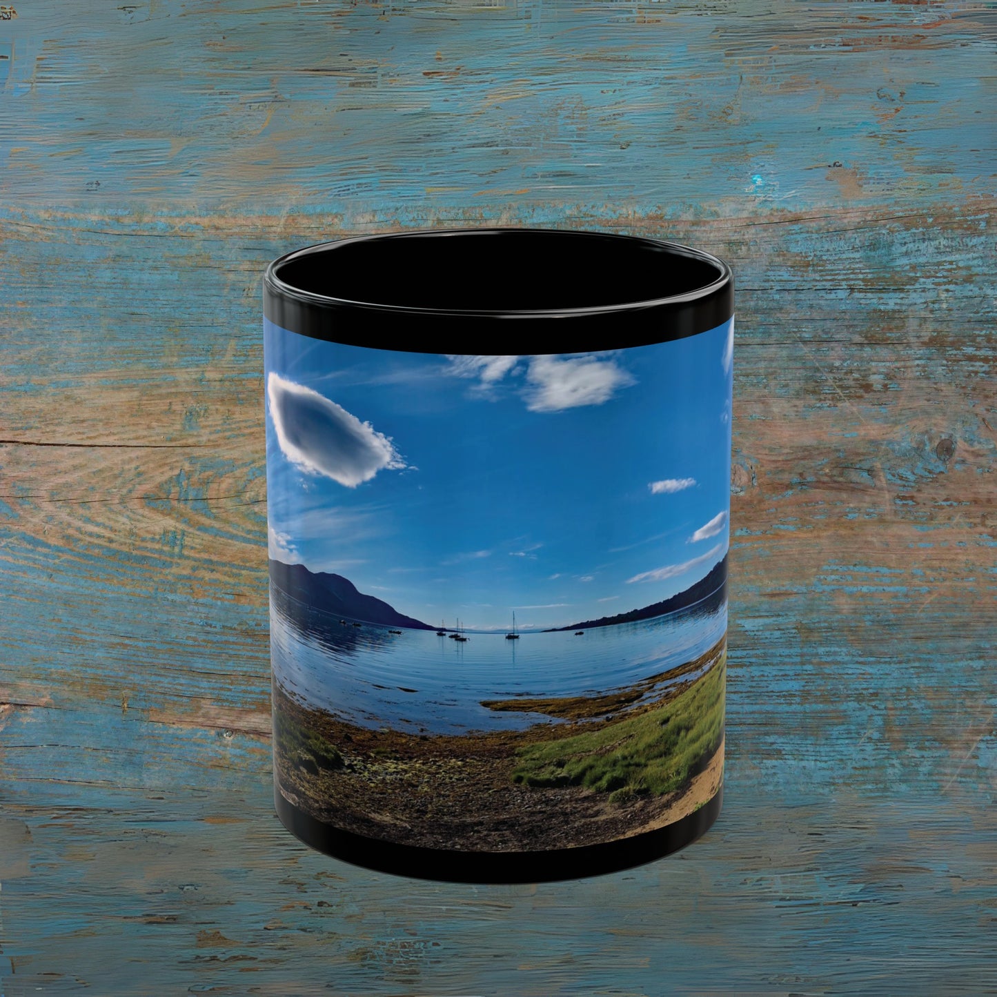 Holy Isle from Arran Photo Mug, Black