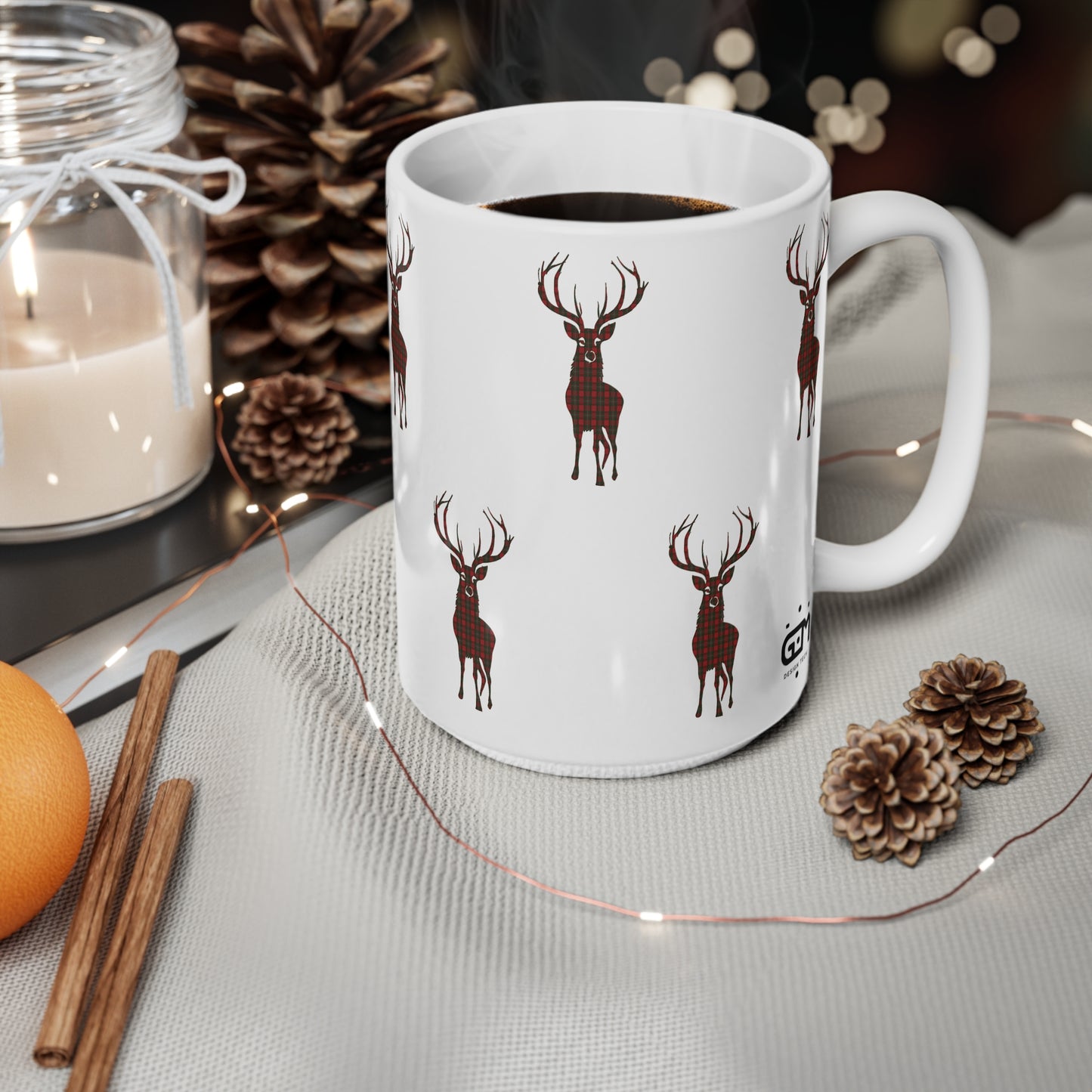 Tartan Stag Mug - MacGregor Tartan, Coffee Cup, Tea Cup, Scotland, White