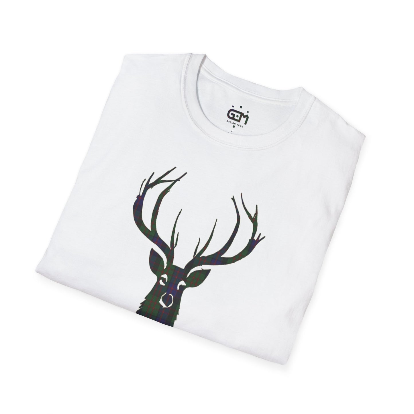 Tartan Stag Softstyle T-Shirt - MacDonald Tartan, Unisex Tee, Scottish Scenery, Various Colours