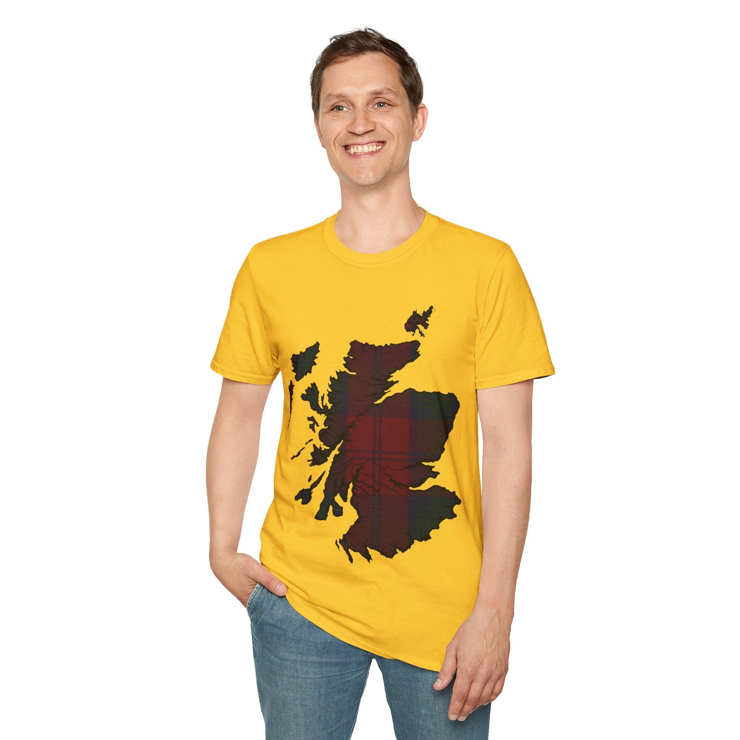 Scotland Tartan Map Softstyle Unisex T-Shirt, Lindsay Tartan, Various Colours