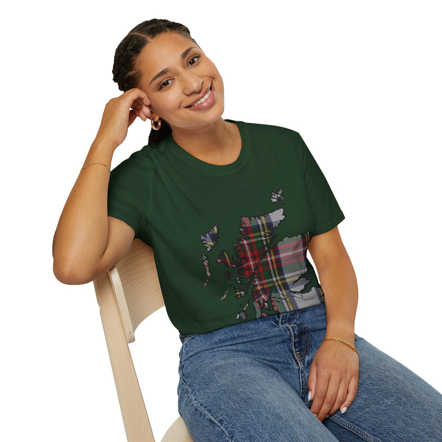 Scotland Tartan Map Softstyle Unisex T-Shirt, Stewart Dress Tartan, Various Colours