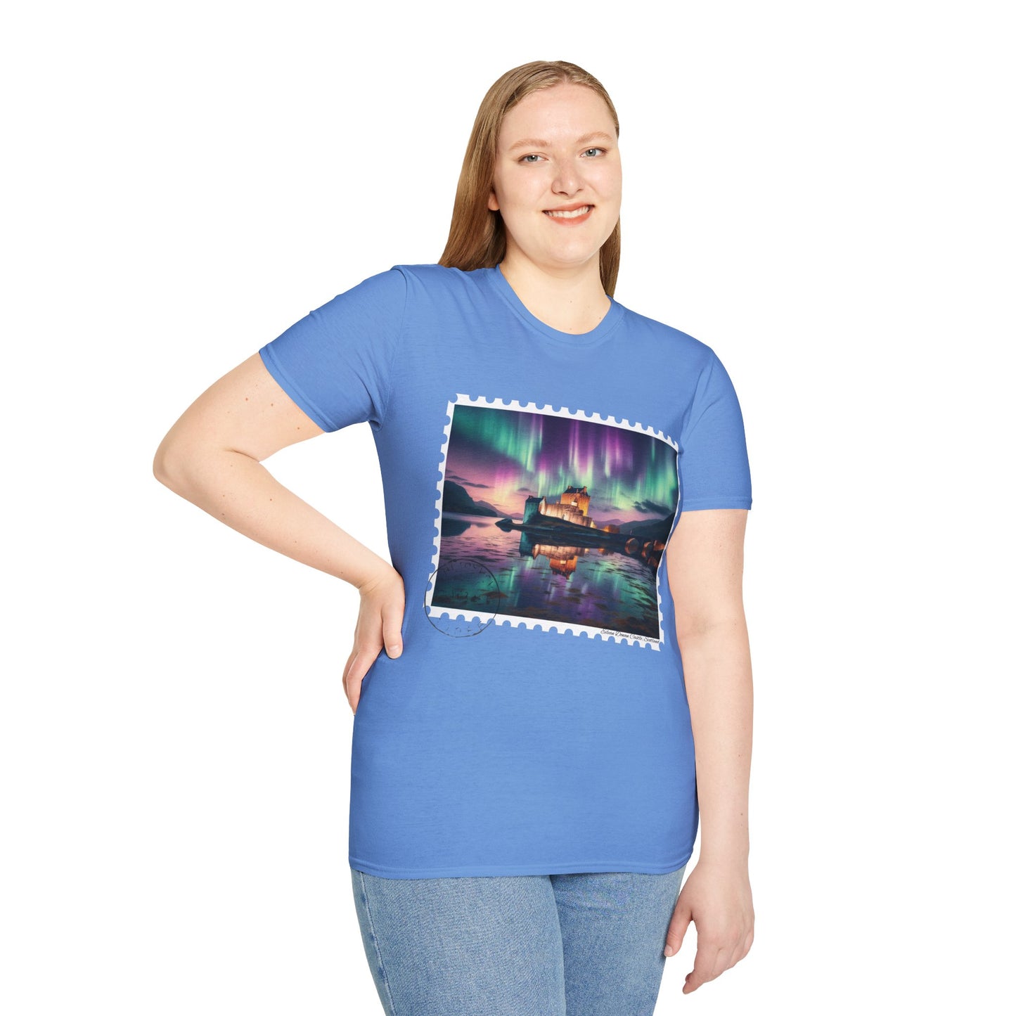 Postcard Eilean Donan Castle Art Softstyle T-Shirt, Unisex Tee, Scotland Shirt, Various Colours