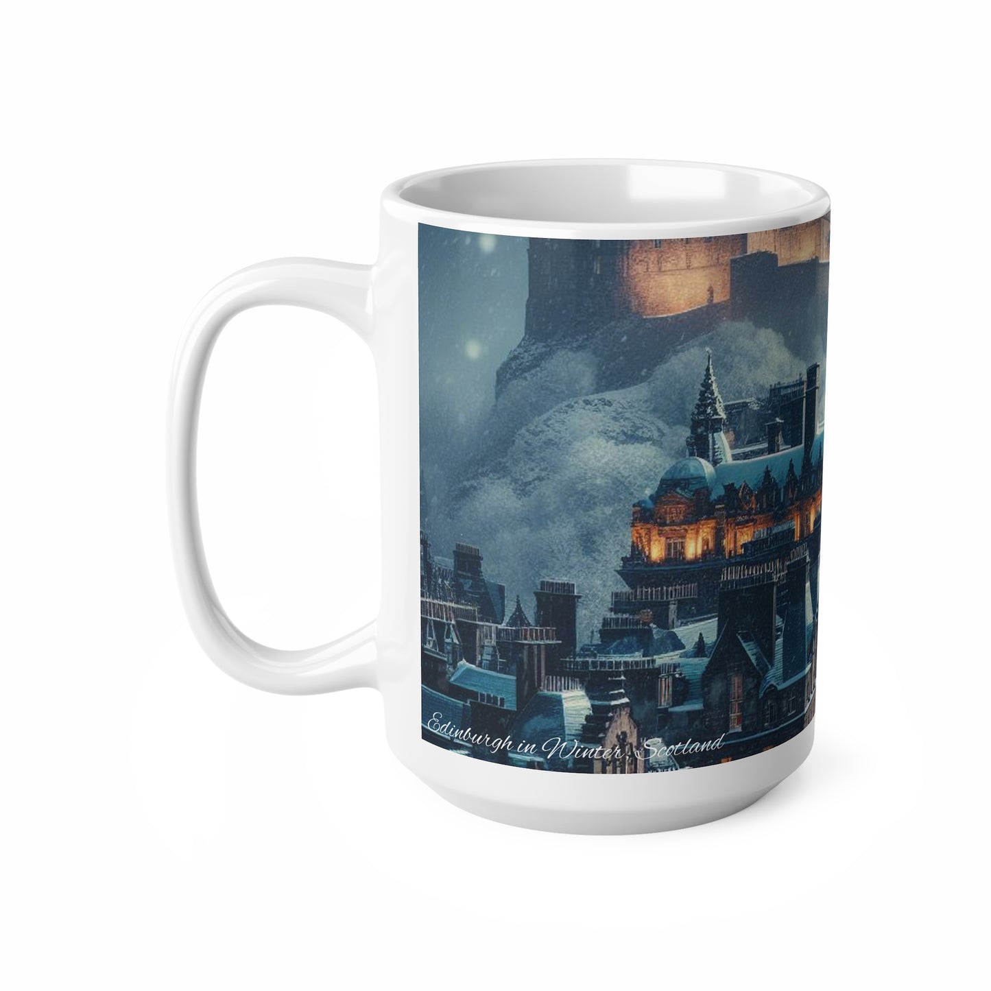 Edinburgh in Winter Mug, Coffee Cup, Tea Cup, Scottish Art, Scottish Landmarks, Scottish Nature, White