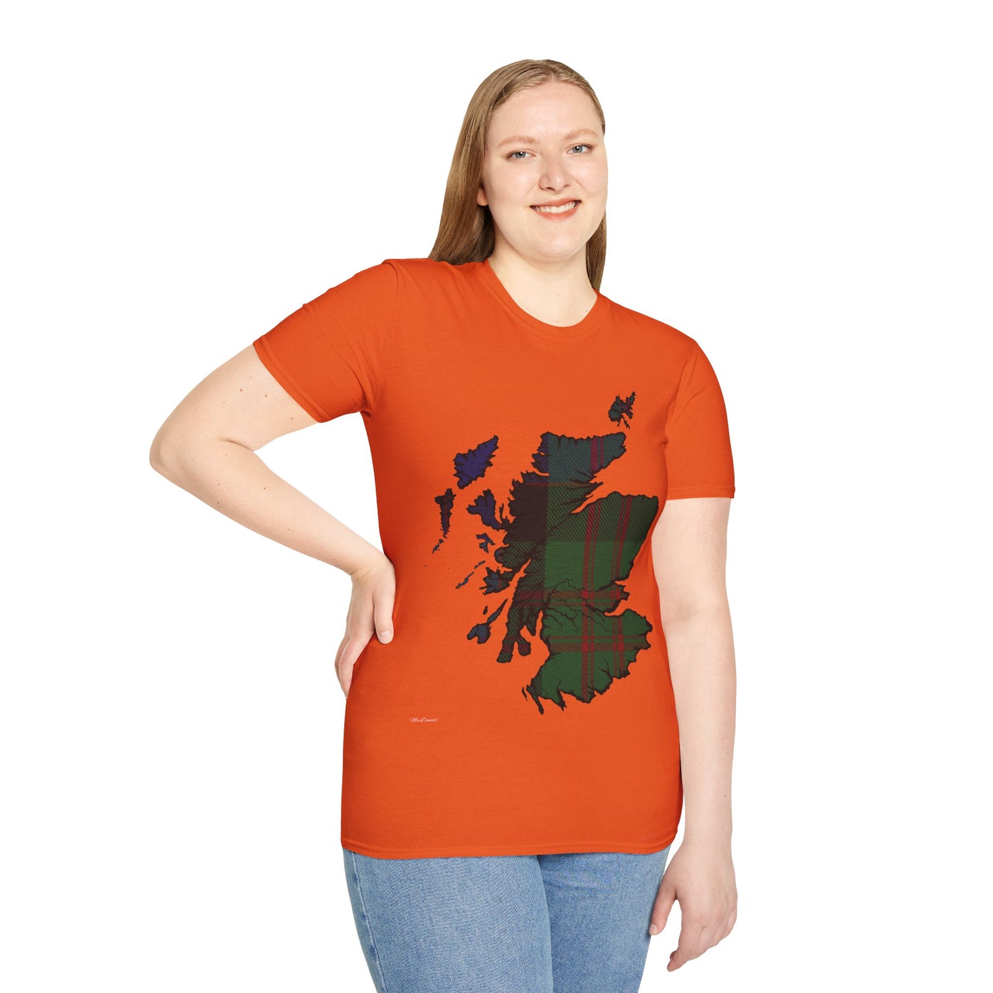 Scotland Tartan Map Softstyle Unisex T-Shirt, MacDonald Tartan, Various Colours