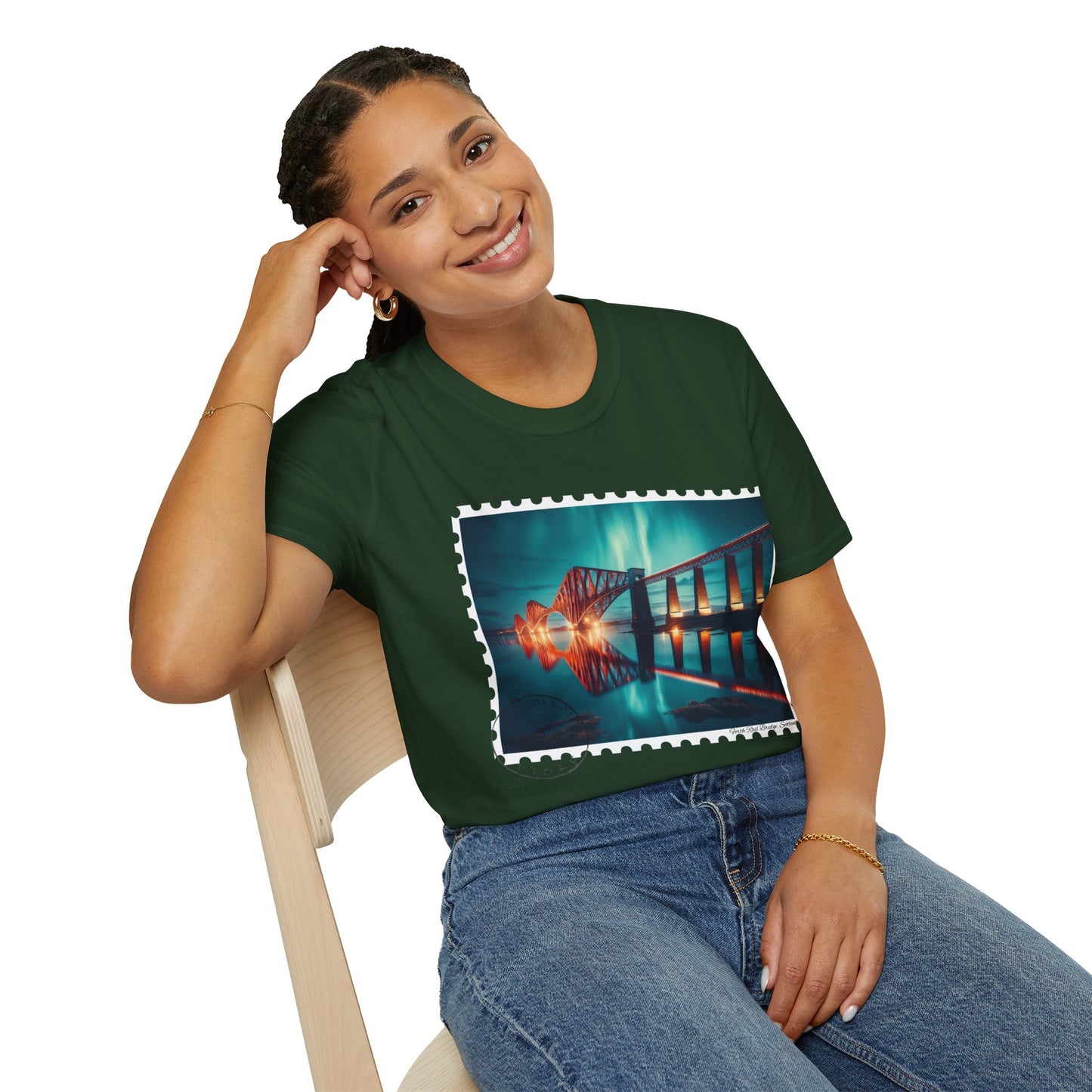 Postcard Forth Rail Bridge Art Softstyle T-Shirt, Unisex Tee, Scotland Shirt, Various Colours