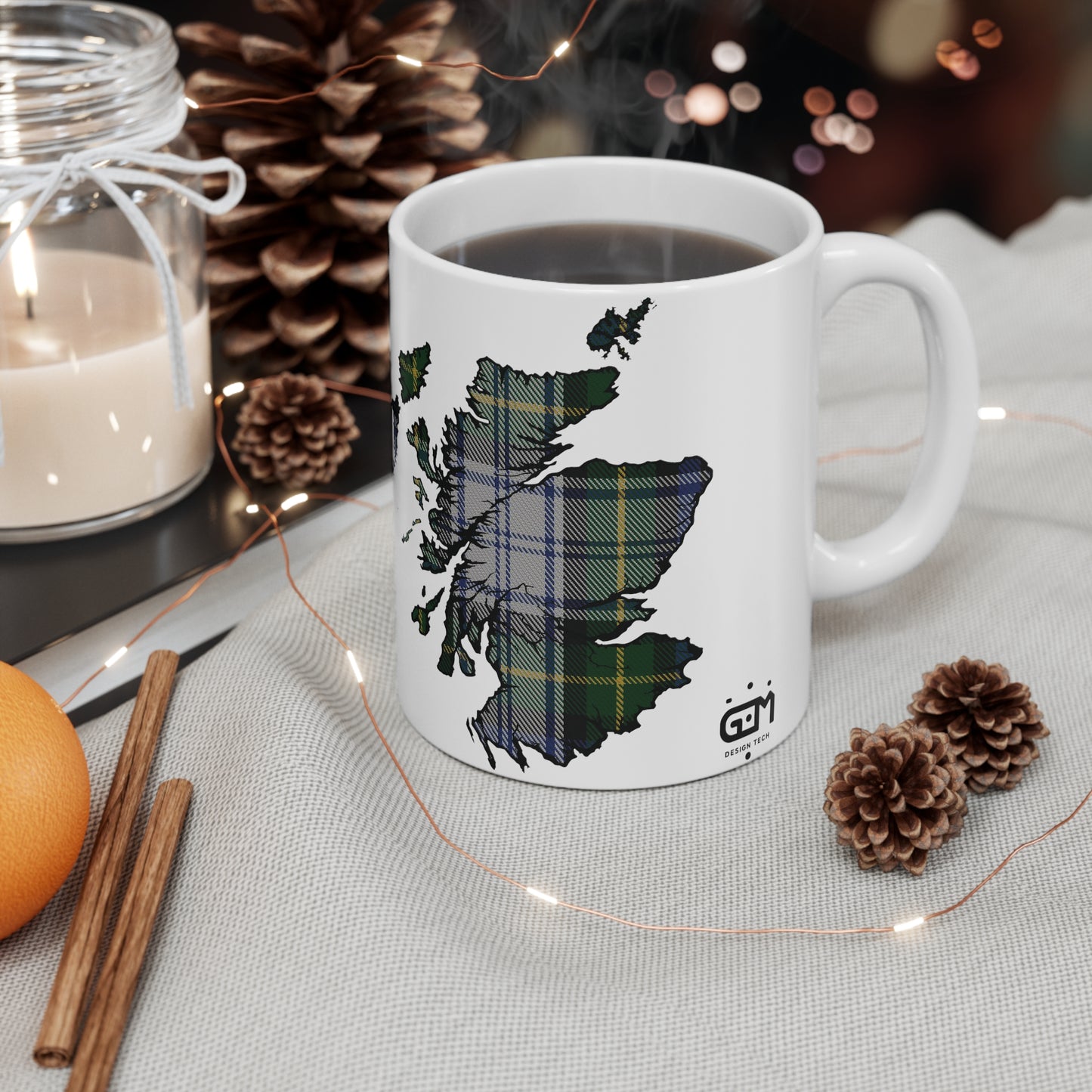 Gordon Dress Tartan Scotland Map Mug, Coffee Cup, Tea Cup, Scotland, White