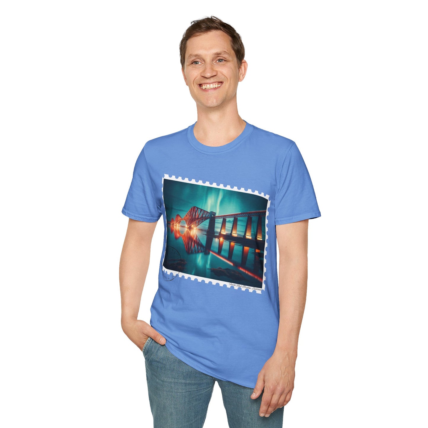 Postcard Forth Rail Bridge Art Softstyle T-Shirt, Unisex Tee, Scotland Shirt, Various Colours