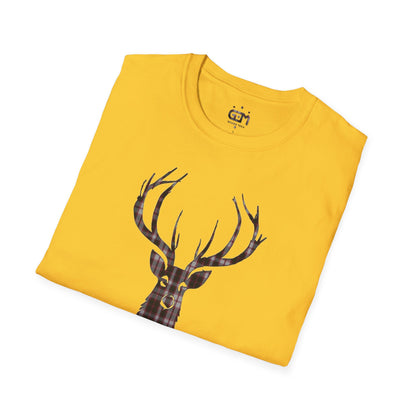 Tartan Stag Softstyle T-Shirt - MacPherson Tartan, Unisex Tee, Scottish Scenery, Various Colours