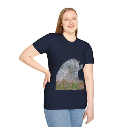 Kelpies with Meadow No Sky Photo Softstyle Unisex T-Shirt, Scottish Tee