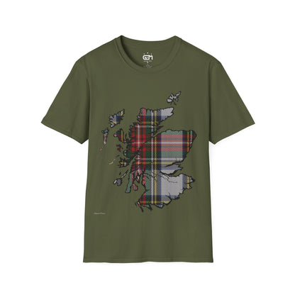 Scotland Tartan Map Softstyle Unisex T-Shirt, Stewart Dress Tartan, Various Colours