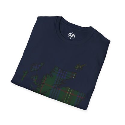 Scotland Tartan Map Softstyle Unisex T-Shirt, Kennedy Tartan, Various Colours