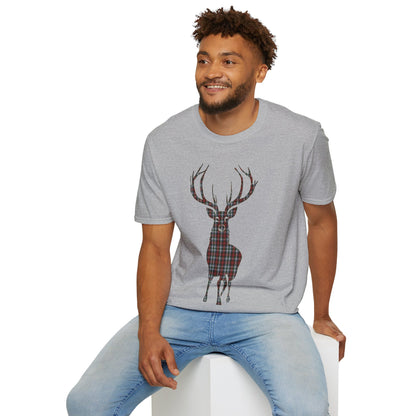 Tartan Stag Softstyle T-Shirt - Stewart Tartan, Unisex Tee, Scottish Scenery, Various Colours