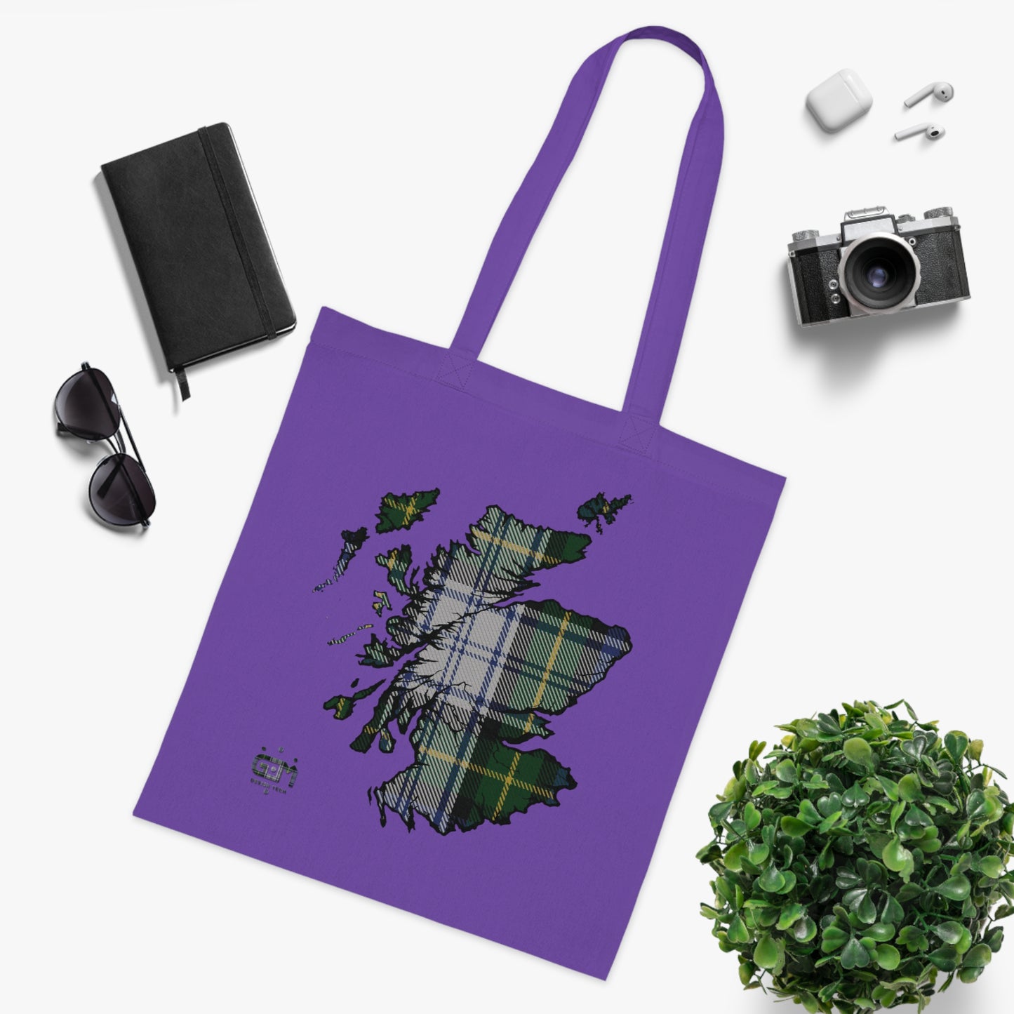 Reversible Scotland Tartan Map Cotton Tote Bag - Gordon Dress Tartan