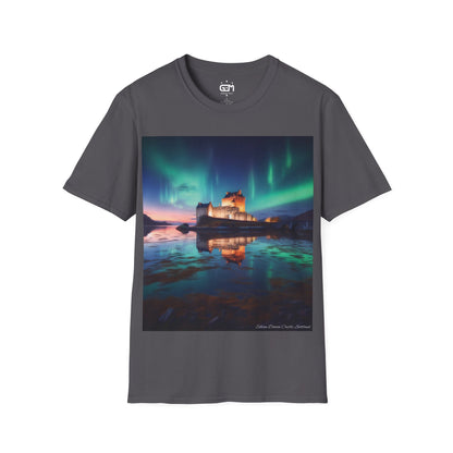 Eilean Donan Castle with Northern Lights Softstyle T-Shirt, Unisex Tee, Scotland Shirt, Scottish Landmark, Nature, Scenery, Various Colours