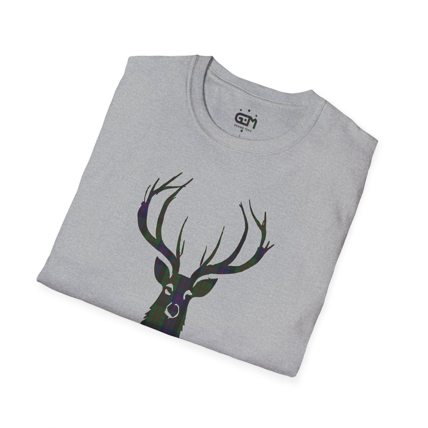 Tartan Stag Softstyle T-Shirt - MacDonald Tartan, Unisex Tee, Scottish Scenery, Various Colours