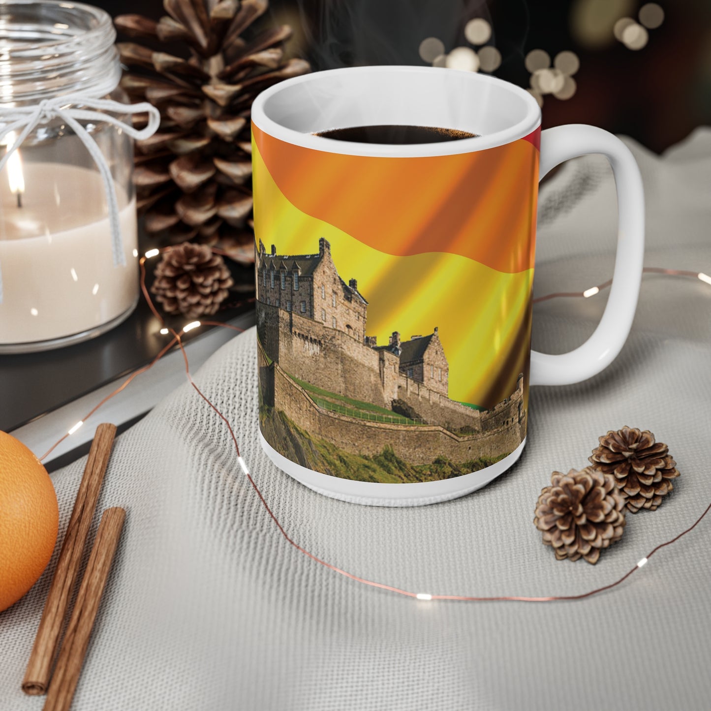 Edinburgh Castle Pride Flag Sky Photo Mug, White