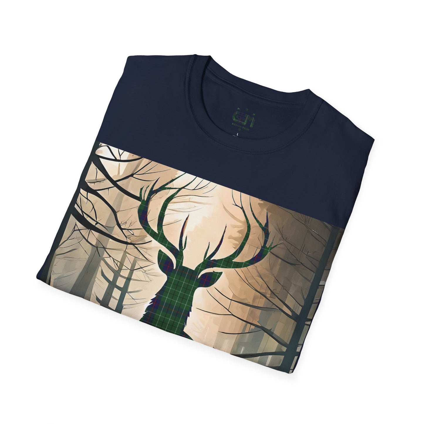 Stag Tartan Silhouette Softstyle T-Shirt - Duncan Tartan, Unisex Tee, Scottish Scenery, Various Colours