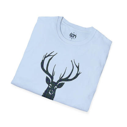 Tartan Stag Softstyle T-Shirt - Miller Tartan, Unisex Tee, Scottish Scenery, Various Colours