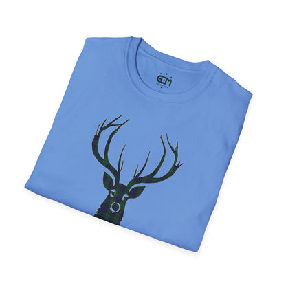 Tartan Stag Softstyle T-Shirt - Black Watch Tartan, Unisex Tee, Scottish Scenery, Various Colours