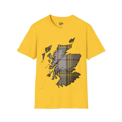 Scotland Tartan Map Softstyle Unisex T-Shirt, Buchanan Dress Tartan, Various Colours