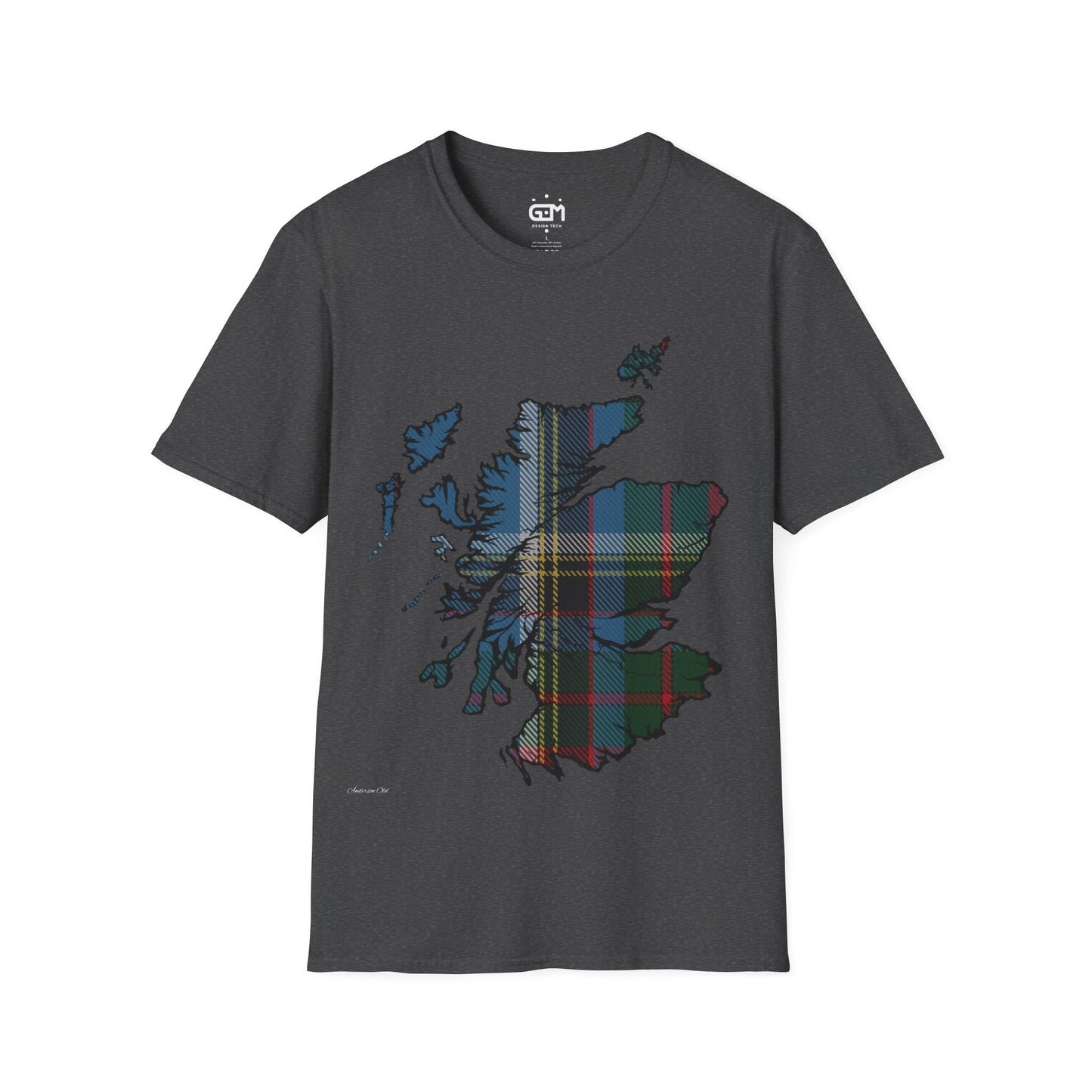 Scotland Tartan Map Softstyle Unisex T-Shirt, Anderson Old Tartan, Various Colours