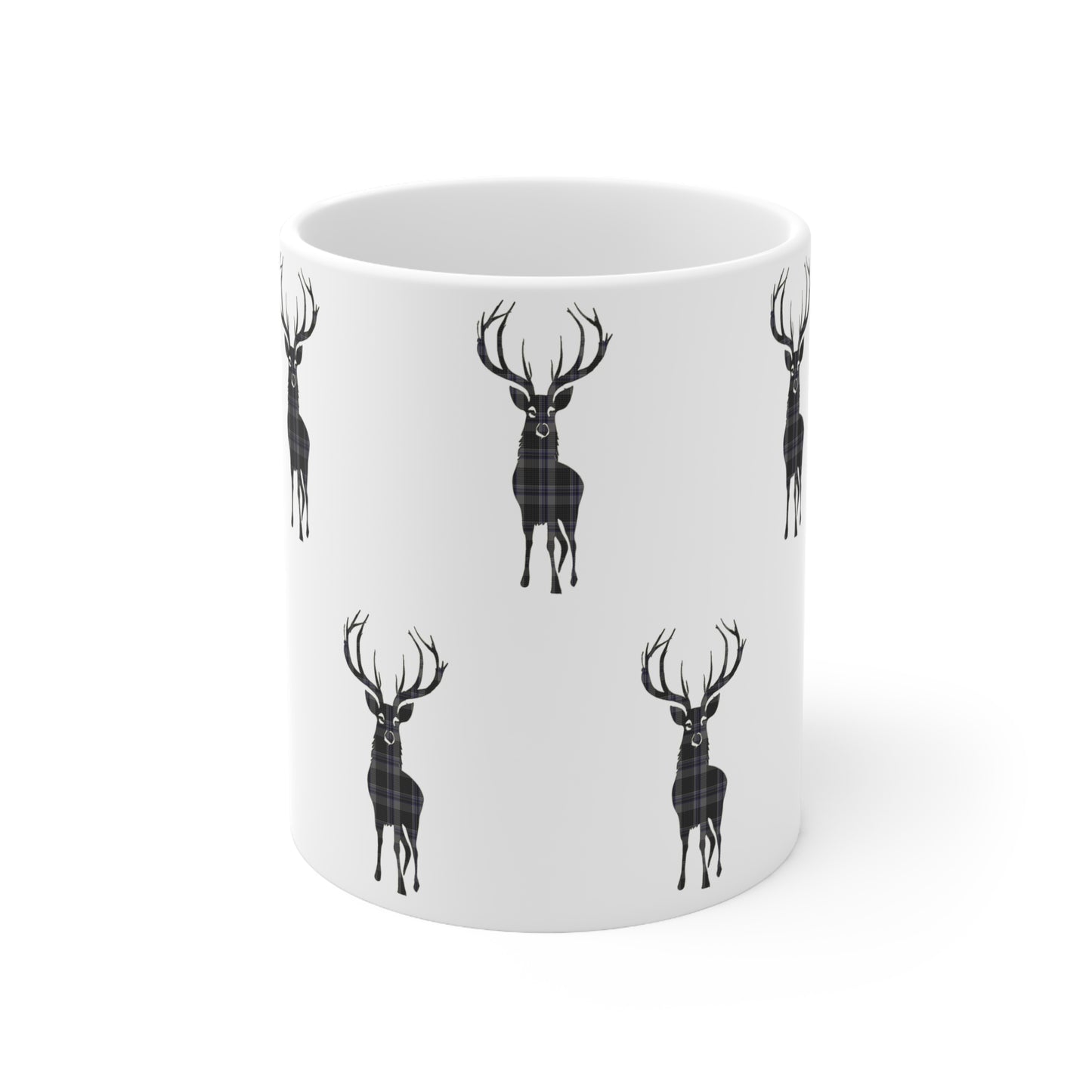 Tartan Stag Mug - Hood Tartan, Coffee Cup, Tea Cup, Scotland, White