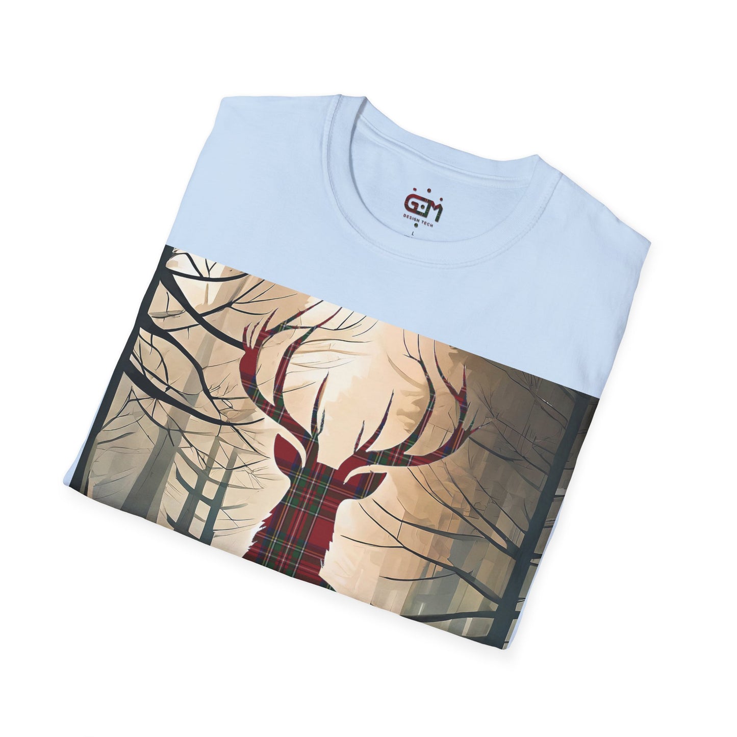 Stag Tartan Silhouette Softstyle T-Shirt - Stewart Royal Tartan, Unisex Tee, Scottish Scenery, Various Colours