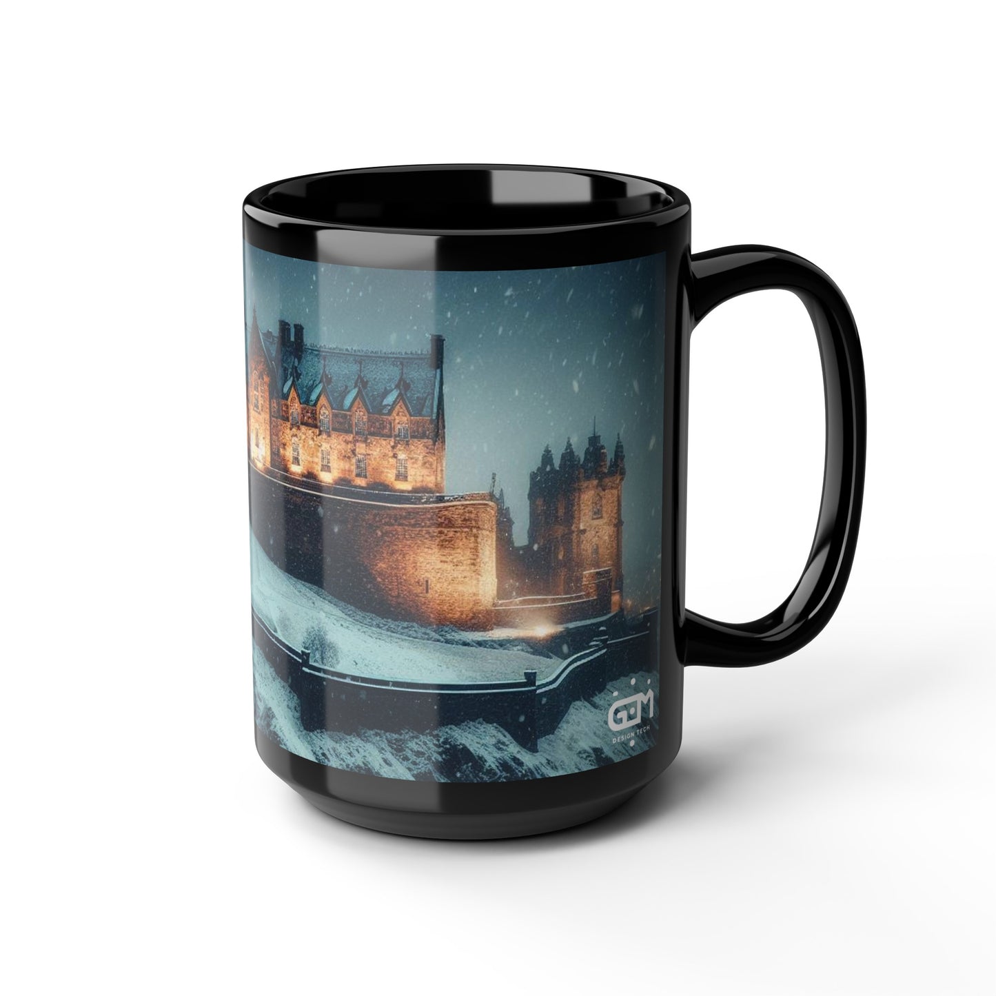 Edinburgh Castle in Winter Mug, Coffee Cup, Tea Cup, Scottish Art, Scottish Landmarks, Scottish Nature, Black