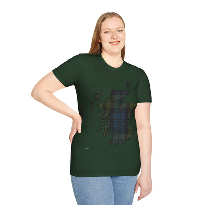 Scotland Tartan Map Softstyle Unisex T-Shirt, Campbell Tartan, Various Colours