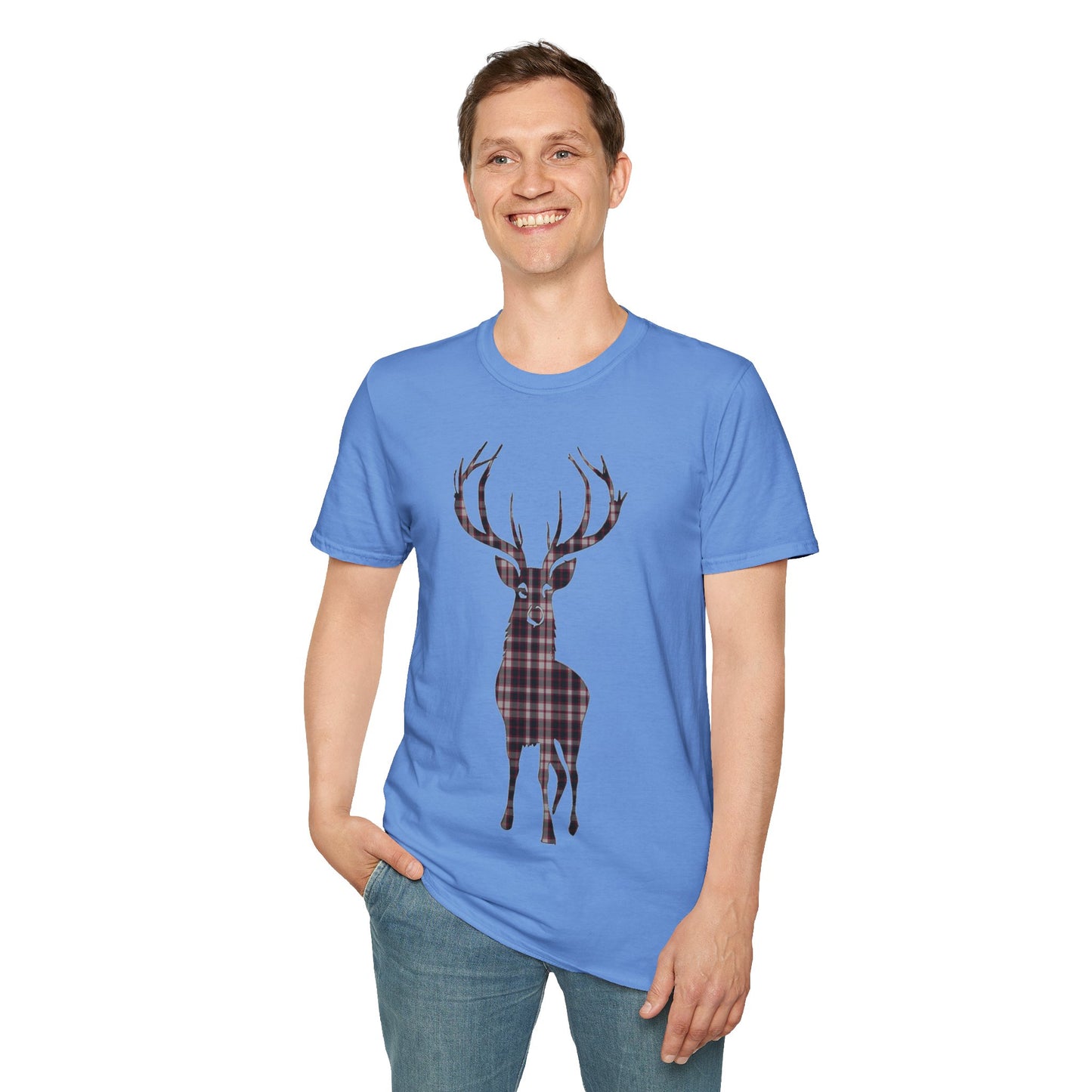 Tartan Stag Softstyle T-Shirt - MacPherson Tartan, Unisex Tee, Scottish Scenery, Various Colours