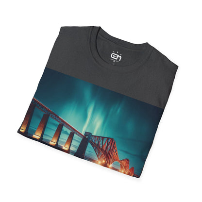 Forth Rail Bridge with Northern Lights Softstyle T-Shirt, Unisex Tee, Scotland Shirt, Scottish Landmark, Nature, Scenery, Various Colours