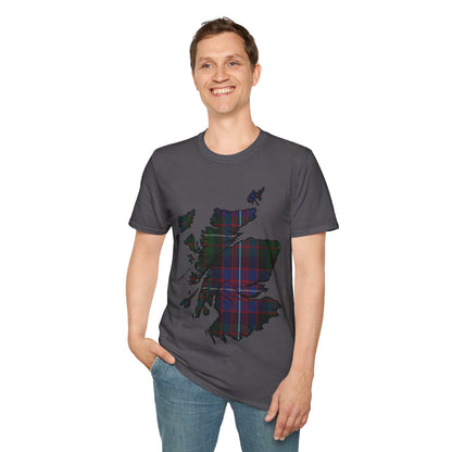 Scotland Tartan Map Softstyle Unisex T-Shirt, Rankin Tartan, Various Colours