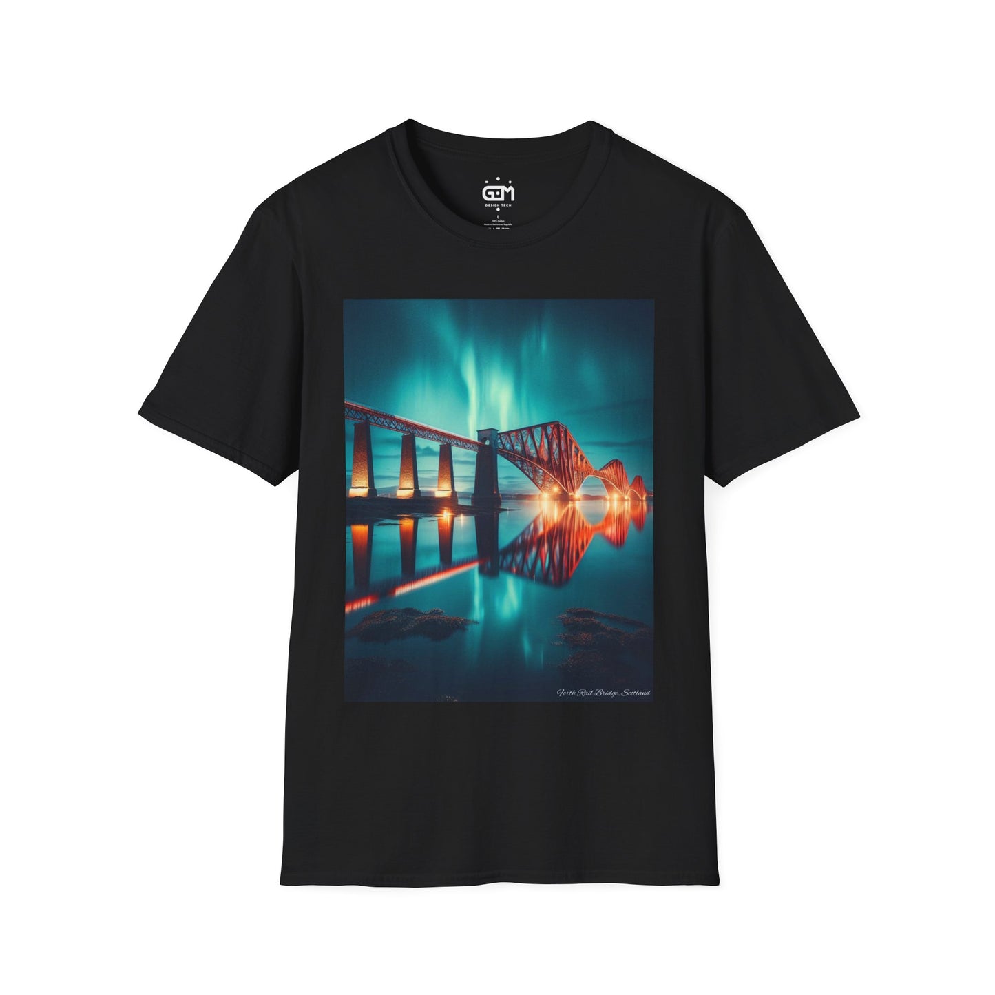 Forth Rail Bridge with Northern Lights Softstyle Unisex T-Shirt, Scotland Tee