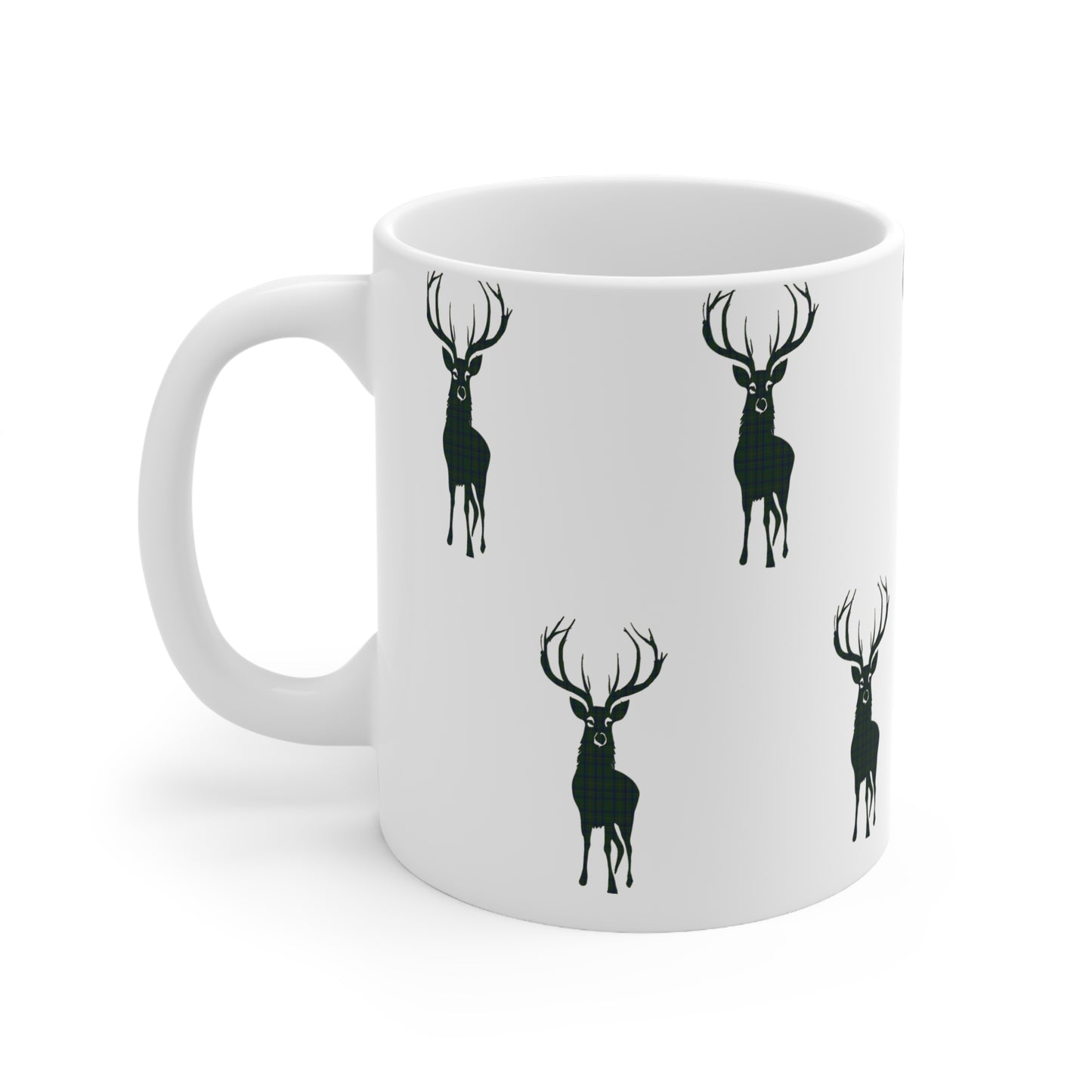 Tartan Stag Mug - Kennedy Tartan, Coffee Cup, Tea Cup, Scotland, White