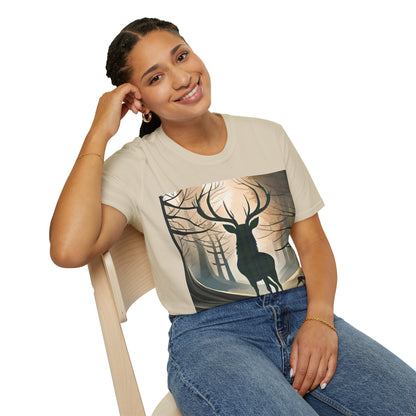 Stag Tartan Silhouette Softstyle T-Shirt - Kennedy Tartan, Unisex Tee, Scottish Scenery, Various Colours