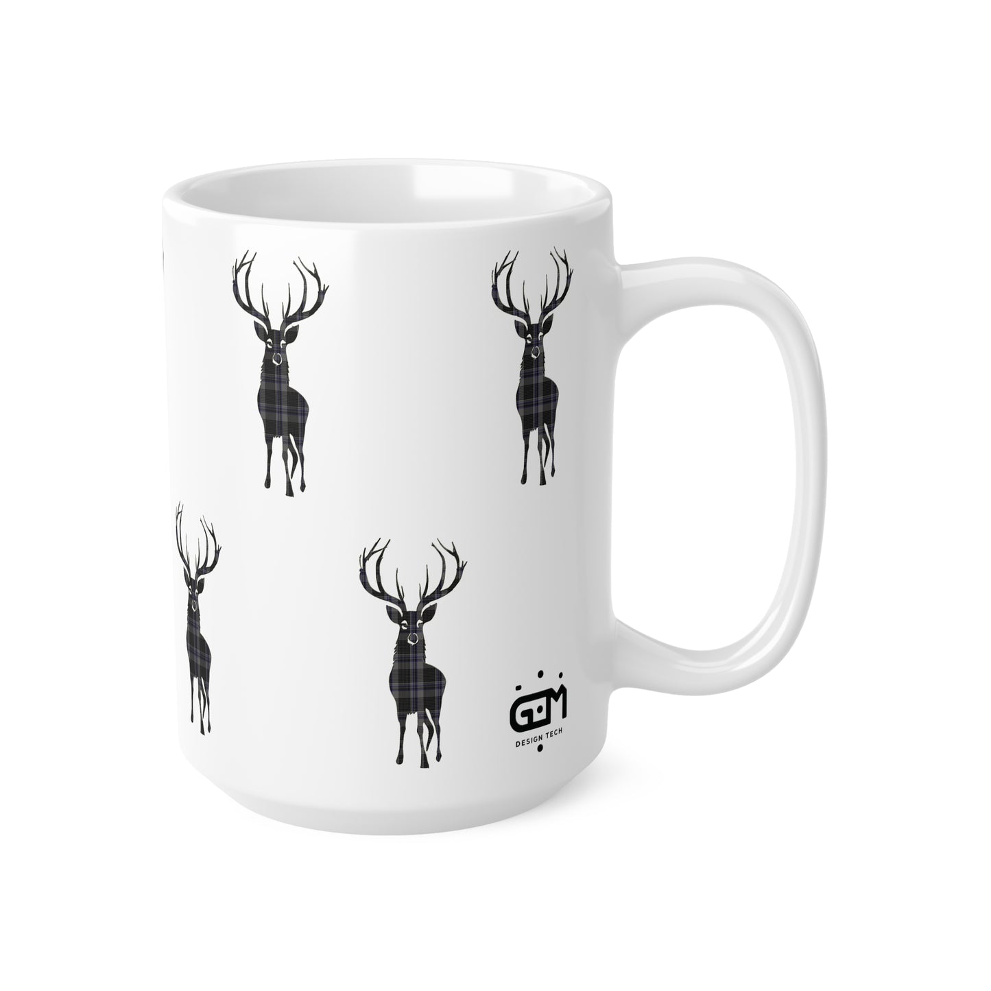 Tartan Stag Mug - Hood Tartan, Coffee Cup, Tea Cup, Scotland, White