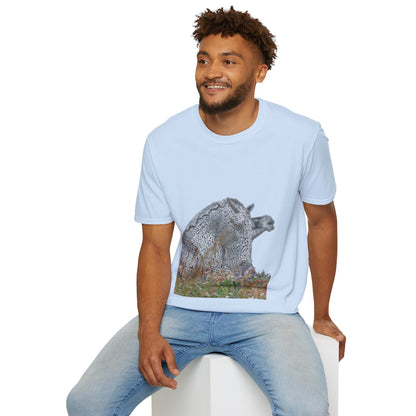 Kelpies with Meadow No Sky Photo Softstyle Unisex T-Shirt, Scottish Tee