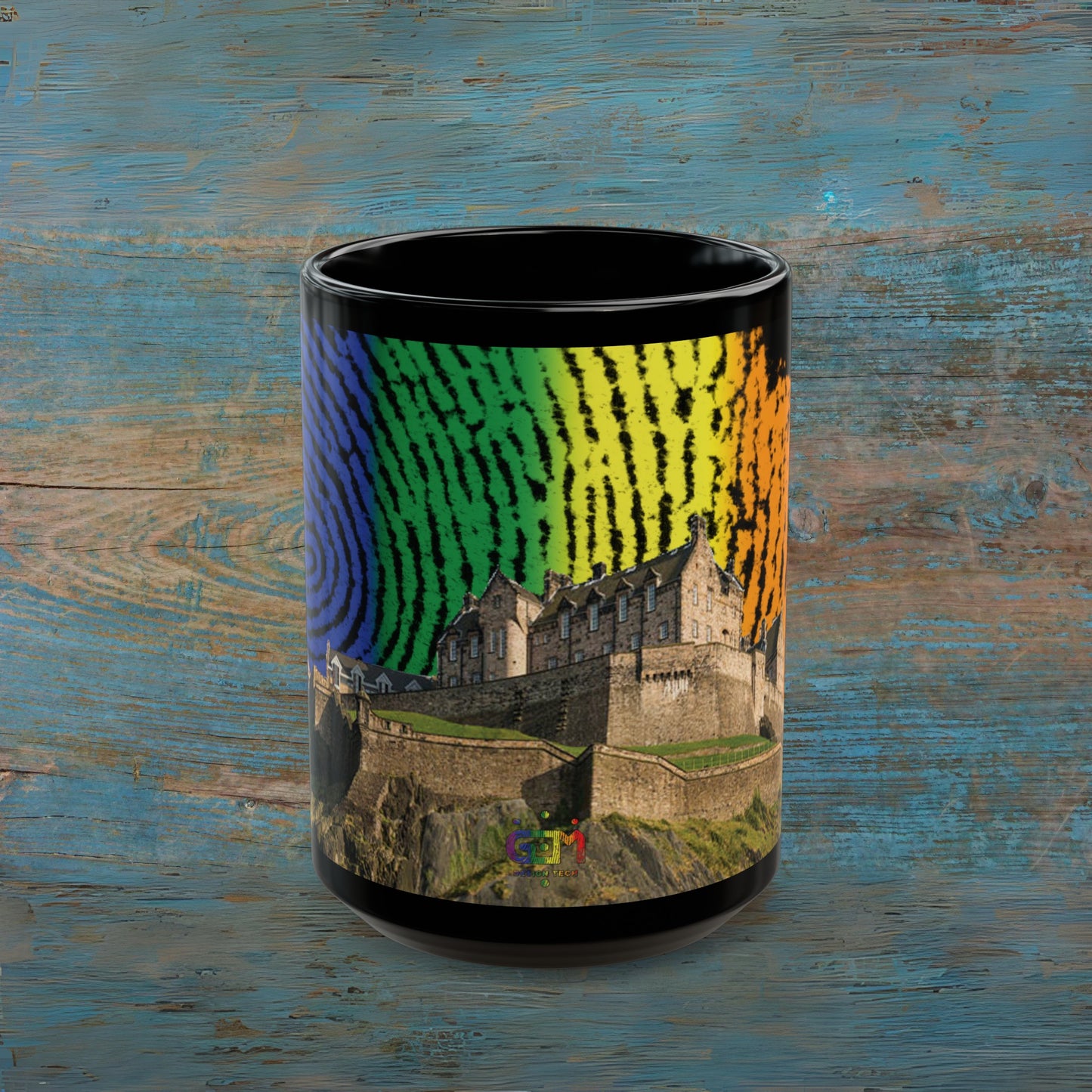 Edinburgh Castle Pride Fingerprint Sky Photo Mug, Black