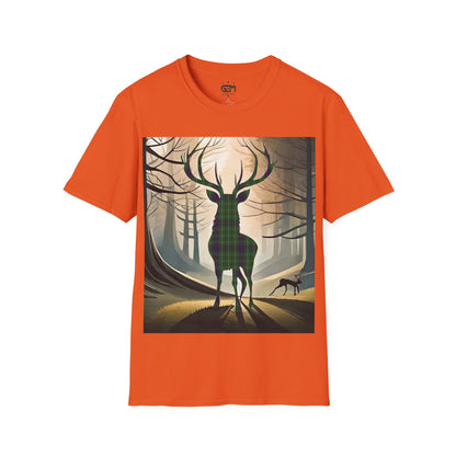 Stag Tartan Silhouette Softstyle T-Shirt - Duncan Tartan, Unisex Tee, Scottish Scenery, Various Colours