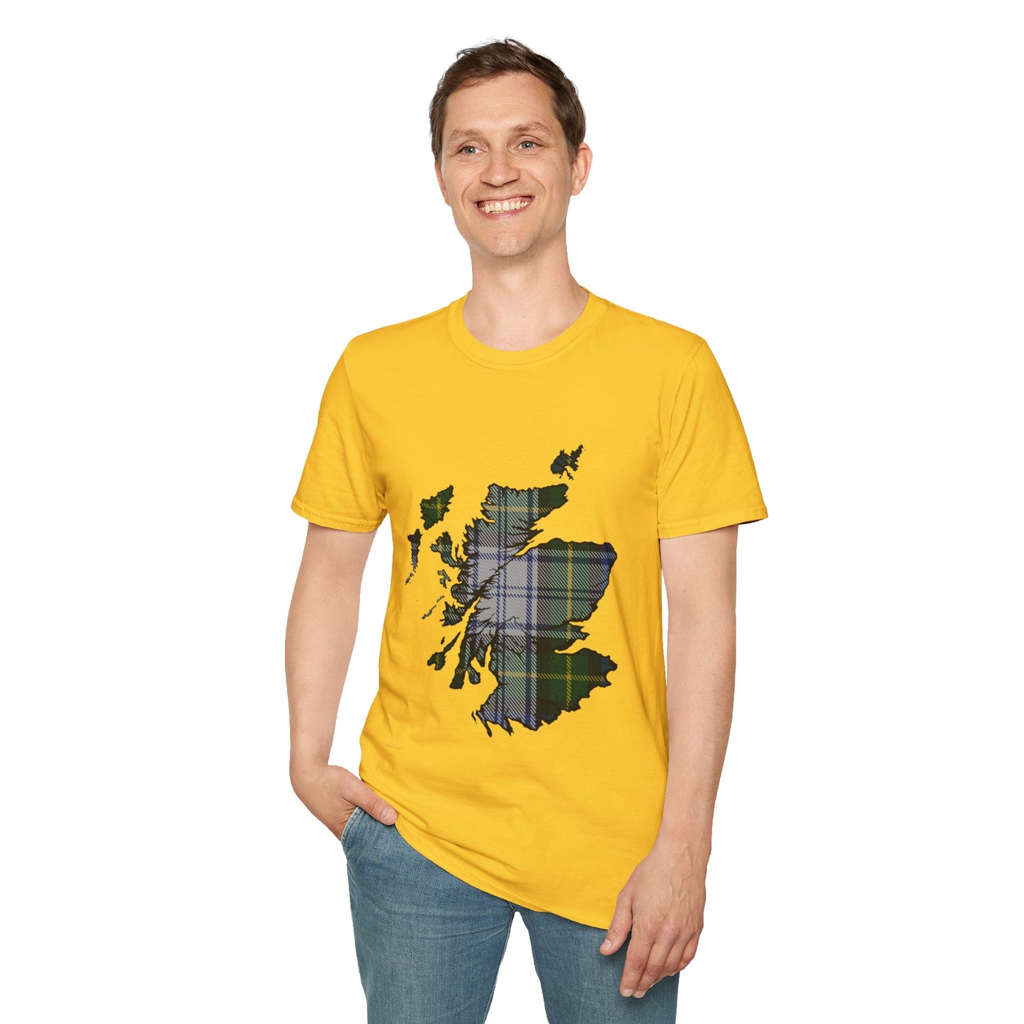 Scotland Tartan Map Softstyle Unisex T-Shirt - Gordon Dress Tartan Tee