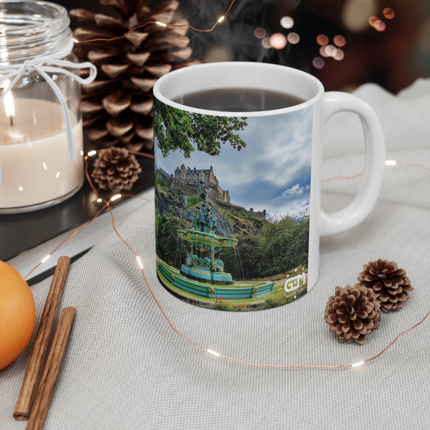 Ross Fountain & Edinburgh Castle Photo Mug, Coffee Cup, Tea Cup, Scotland, White