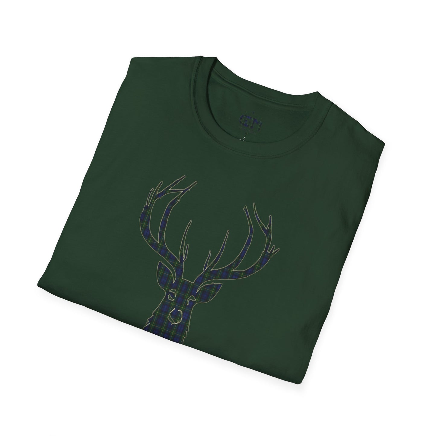 Tartan Stag Softstyle T-Shirt - Gordon Tartan, Unisex Tee, Scottish Scenery, Various Colours