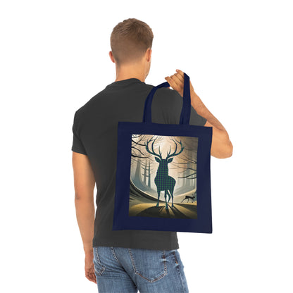 Reversible Scotland Tartan Stag Cotton Tote Bag - Douglas Tartan