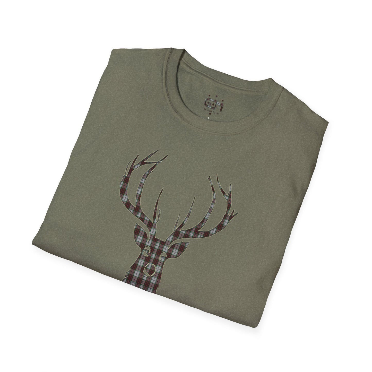 Tartan Stag Softstyle T-Shirt - Fraser Tartan, Unisex Tee, Scottish Scenery, Various Colours