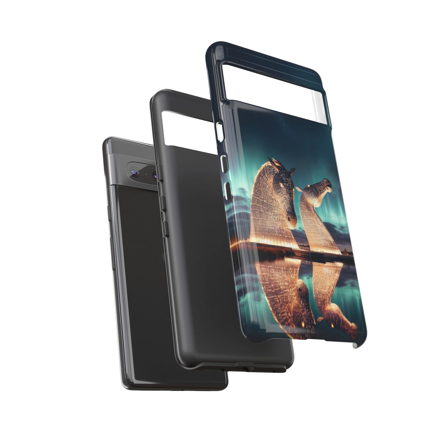 Kelpies Northern Lights Art Variant Phone Case, Scotland, Google