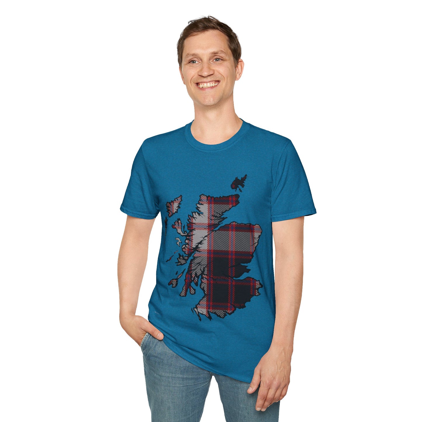 Scotland Tartan Map Softstyle Unisex T-Shirt, MacPherson Tartan, Various Colours